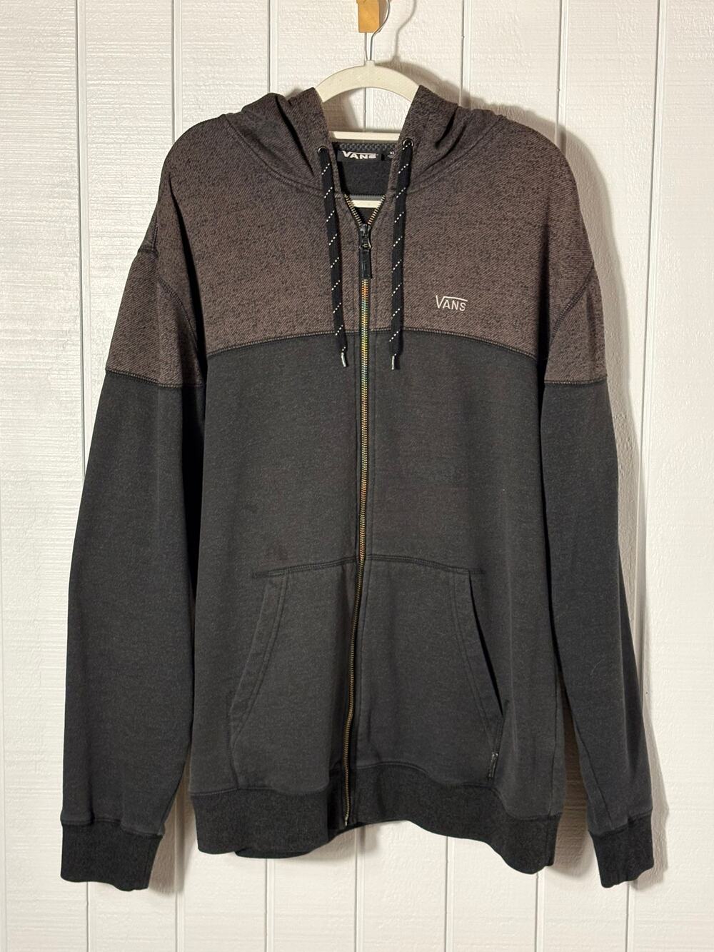 Vans Men's XL Full Zip Hoodie Charcoial Gray Two Tone Fleece Skate Streetwear